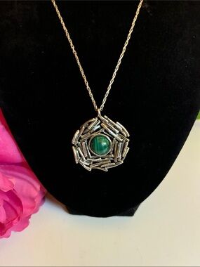 Vintage Paz Creations 925 Sterling Silver Israel Birds Nest w/Green Beryl Stone